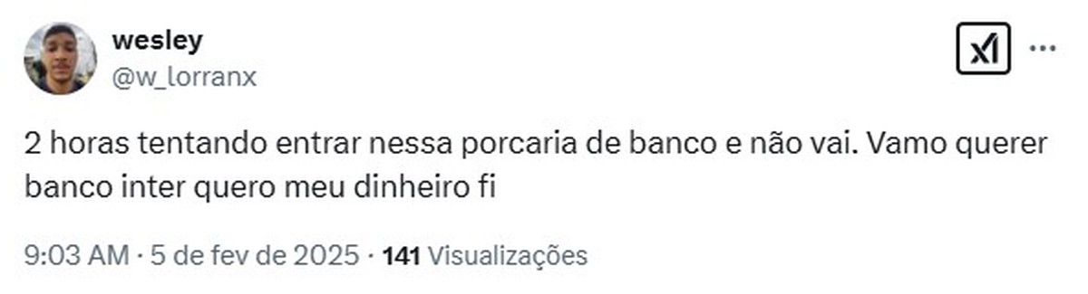 Clientes do Inter relatam problemas para acessar conta do banco