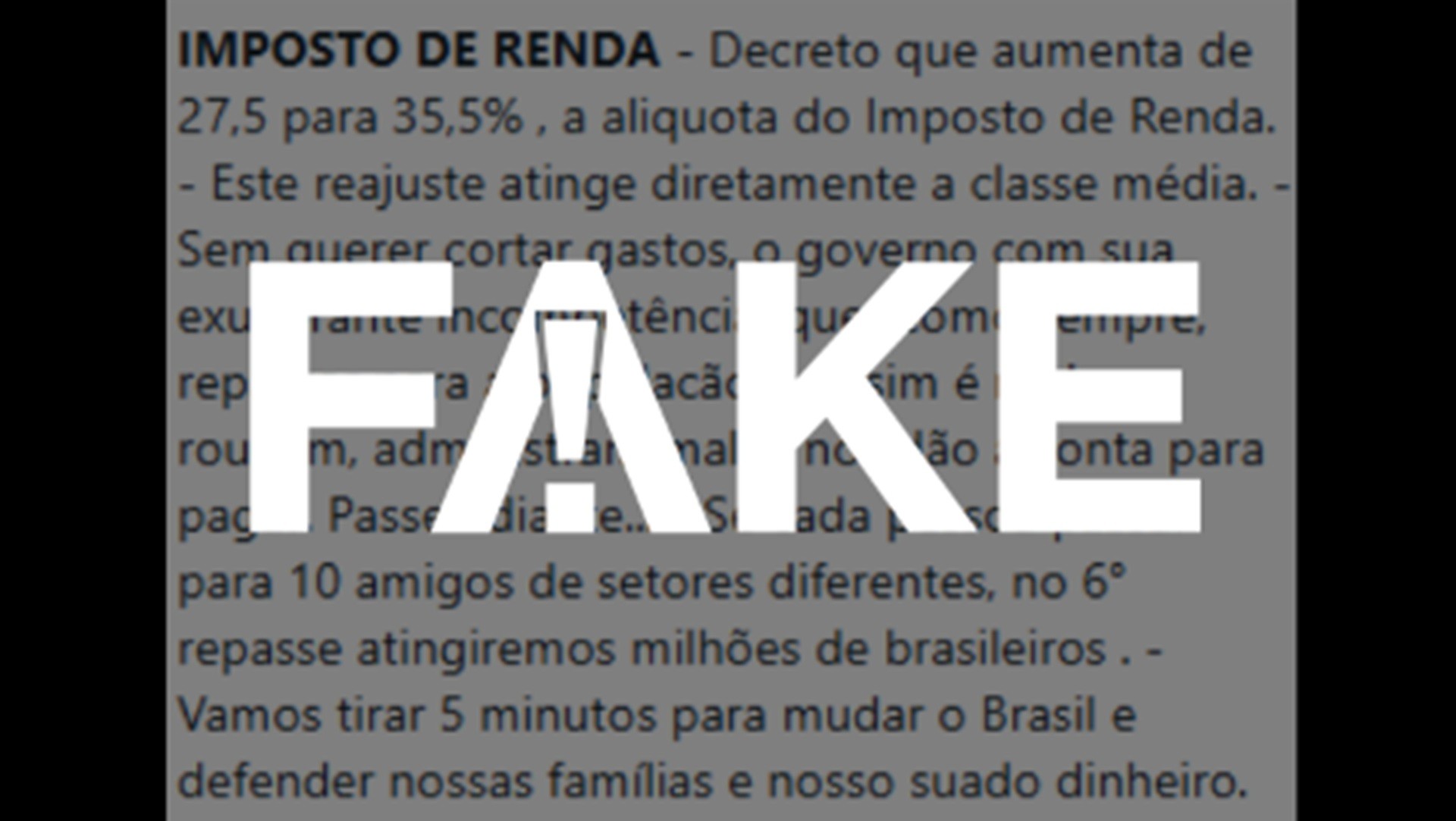 É #FAKE que decreto aumentou Imposto de Renda para alíquota de 27,5% para 35,5%