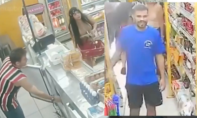 Vídeo mostra ‘valentão’ espancando a esposa dentro de supermercado enquanto macharada só assiste; veja vídeo