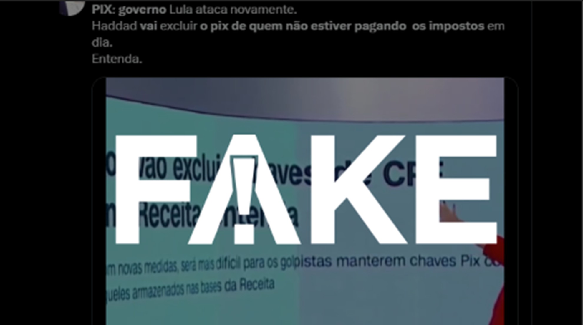 É #FAKE que o governo vai excluir o PIX de quem deve imposto à Receita Federal