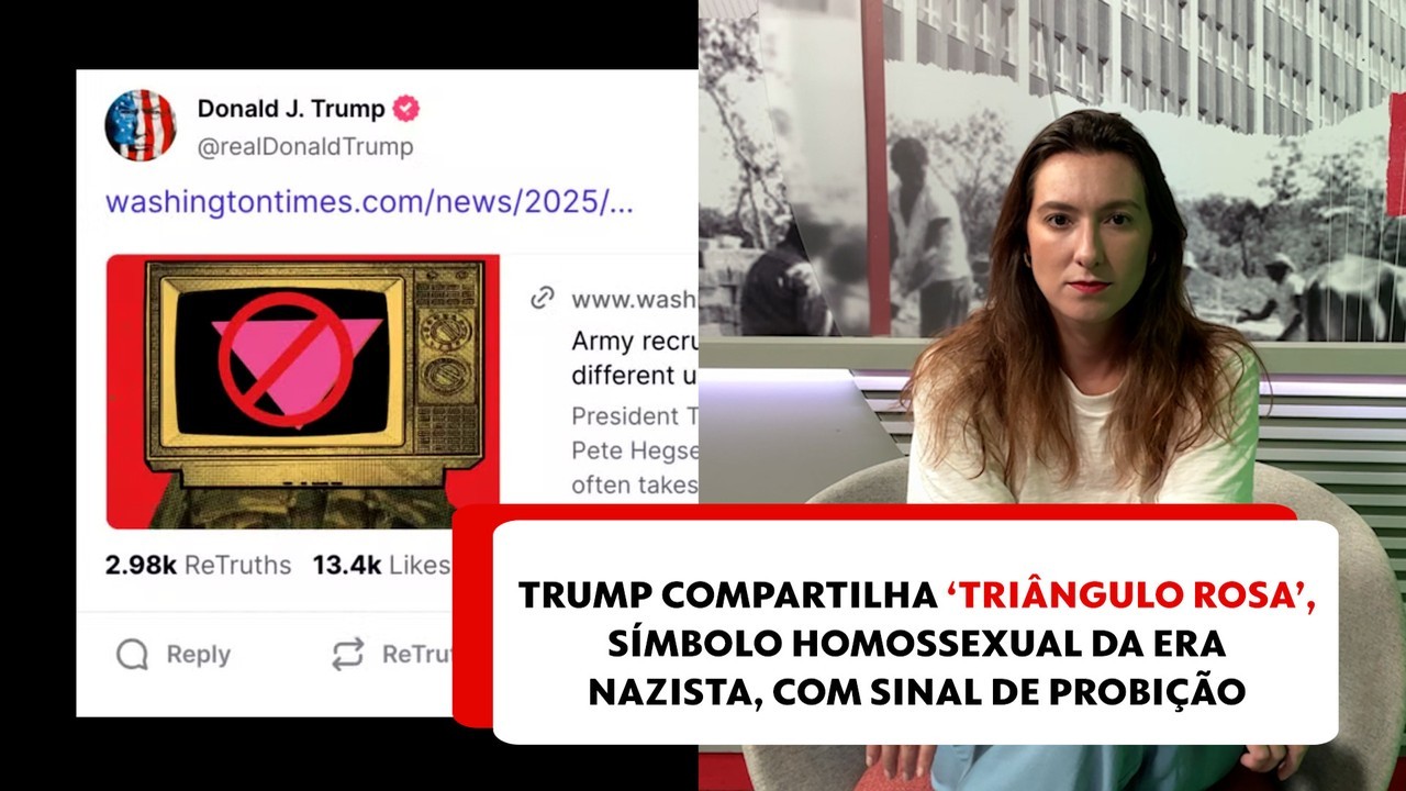 Trump compartilha o 'triângulo rosa', símbolo da era nazista para rotular homossexuais, com sinal de proibição